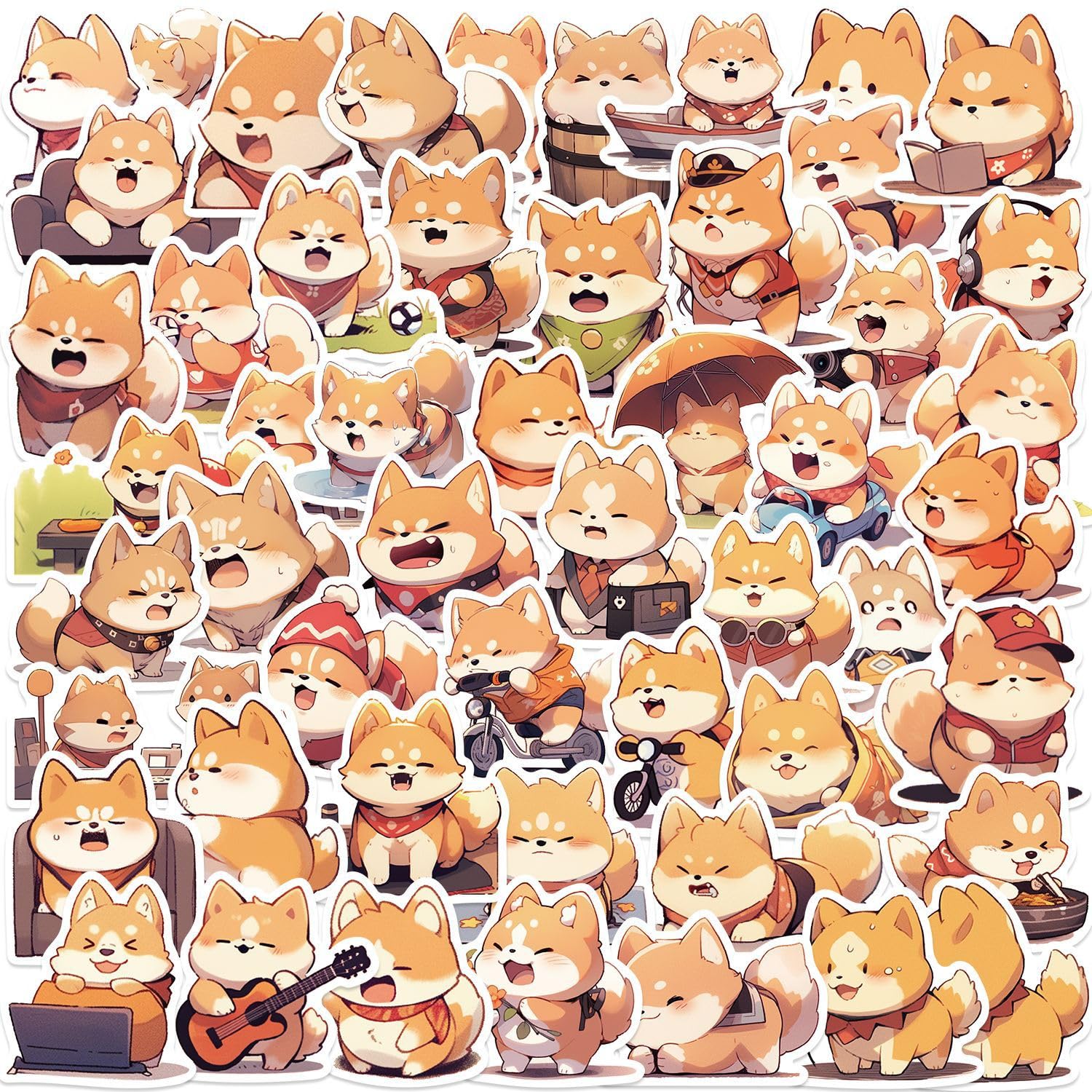 50Pcs Dog Shiba Inu Stickers Laptop Car Scrapbook Phone Skateboard Suitcase Luggage Bike Dog Stickers Vinyl Waterproof Aesthetic Personalised Stickers for Teens Boys Girls Adults