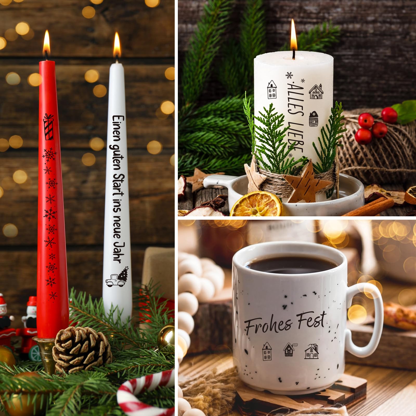 Weihnachts Kerzentattoos 6 Stück A5 - Wasserschiebefolie Für Adventskerzen