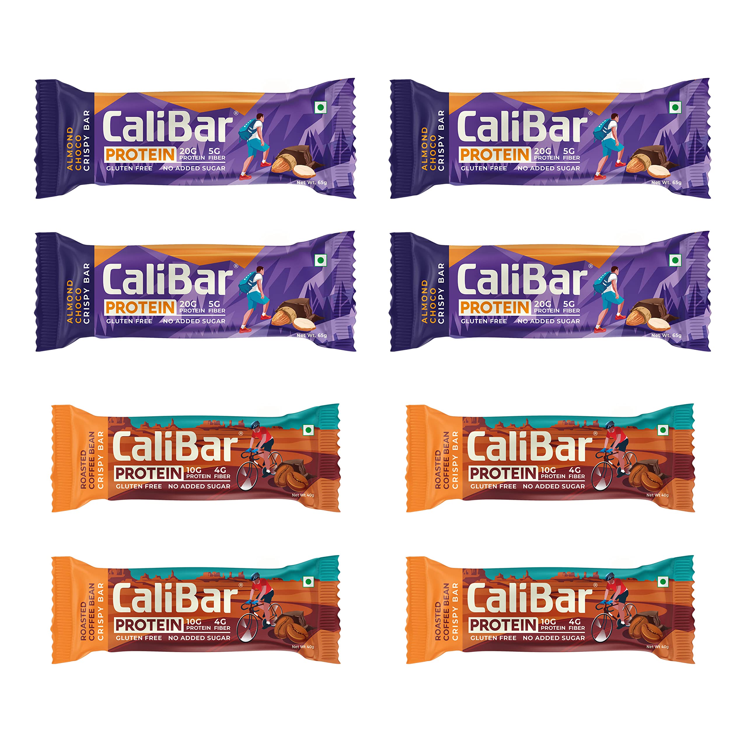 CaliBar 20g & 10g Protein Bar - Almond Choco & Roasted Coffee (Combo Pack of 8) with Real Coffee & Real Cocoa | No added Sugar, Gluten-Free & High Fiber (65g x 4 Bars) + (40g x 4 Bars)-image-33