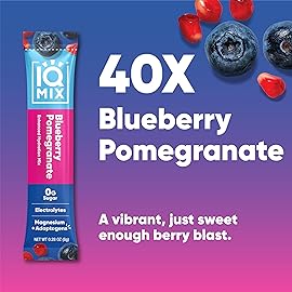IQMIX Hydration Electrolyte Powder - 4-in-1 Formula for Hydration, Mental Clarity, Mood and Recovery - Sugar-Free Drink Mix, Keto, Magnesium L-Threonate, Lions Mane - 40 Count Blueberry Pomegranate