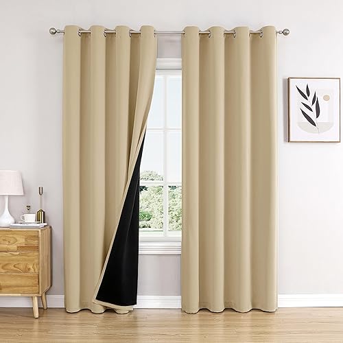 Miniatura 18 de ChrisDowa Cortinas 100% Opacas para Dormitorio con Forro Negro, 2 Capas Gruesas Totalmente Opacas con Aislamiento Térmico y Ojales, Cortinas de