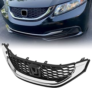 HECASA Grille Compatible with 2013-2015 Honda Civic Sedan Replacement for 71121TR3A01 HO1200216 (Grille) 71122TR3A01 HO1202109 (Molding) Bumper Honeycomb Grill
