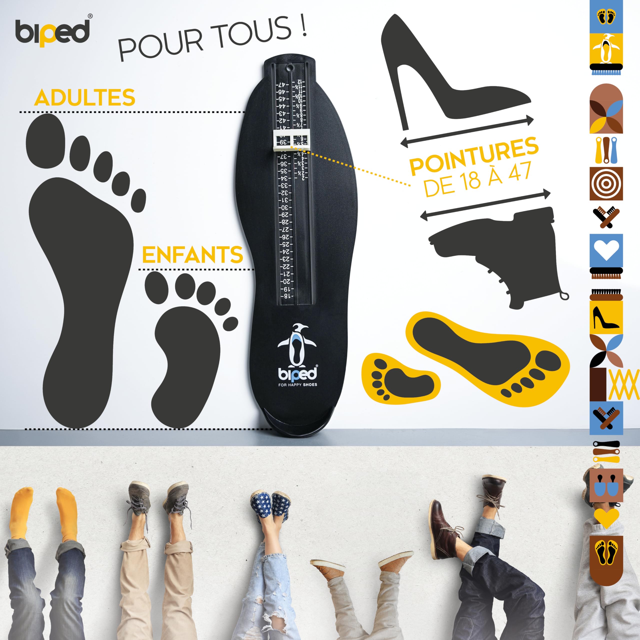 biped appareil de mesure des pieds pour enfants et adultes - Pour une détermination précise de la taille des chaussures - Mesureur de taille de chaussures enfants, femmes et hommes z2922