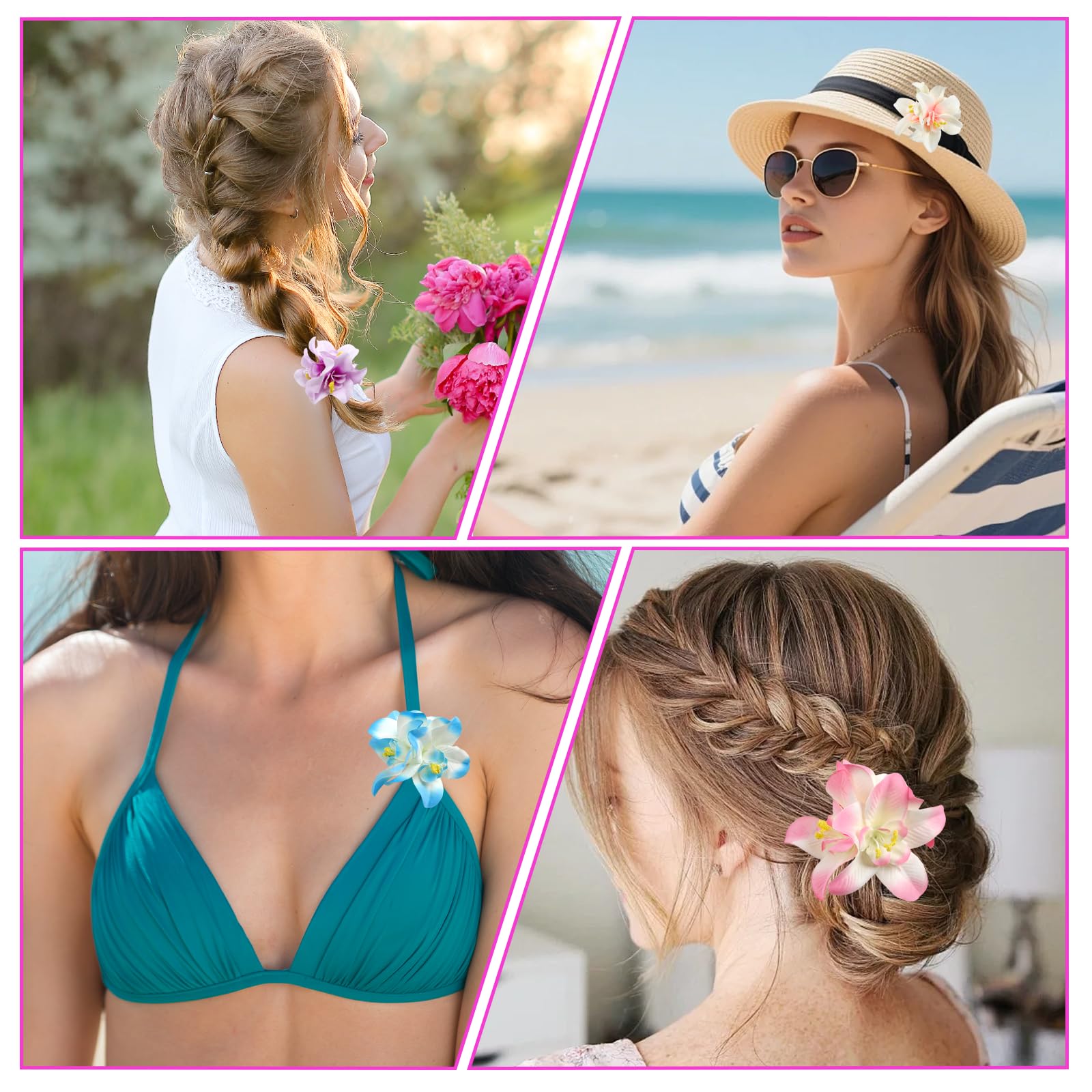 5 szt. hawajskich spinek do włosów dla kobiet i dziewcząt, 9 cm, sztuczne kwiatowe klipsy do włosów, plumeria, hibiskus, tropikalna spinka do włosów, na plażę, wakacje, imprezę, rejsy weselne, boho