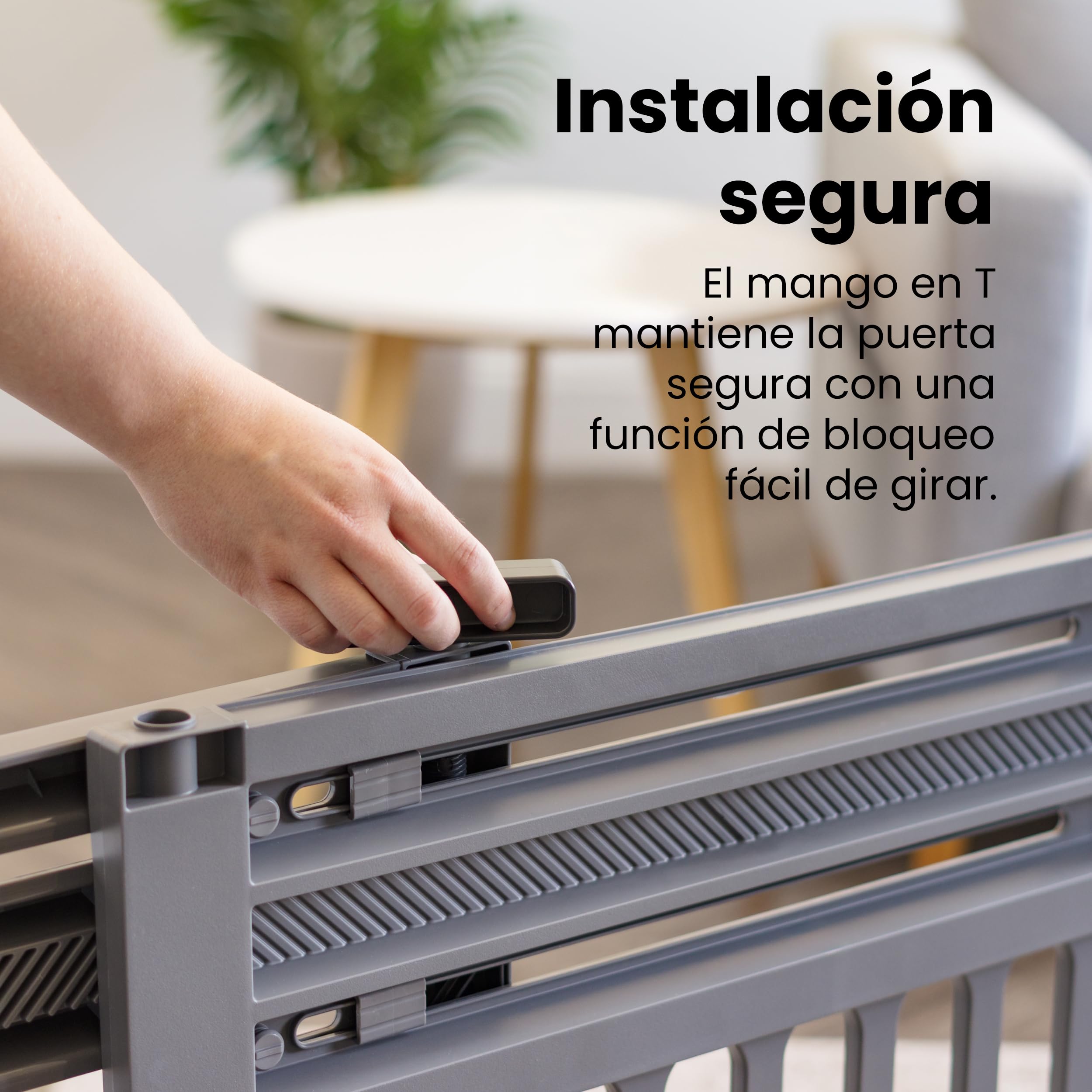 Iris Ohyama, Puerta de Seguridad para Perros, Barrera de Escalera a presión, A61 x A64 cm, Extensible hasta 1m, No Requiere perforación, para Interiores, Pasillo, Cocina, PBR-600, Plástico (PP) Gris