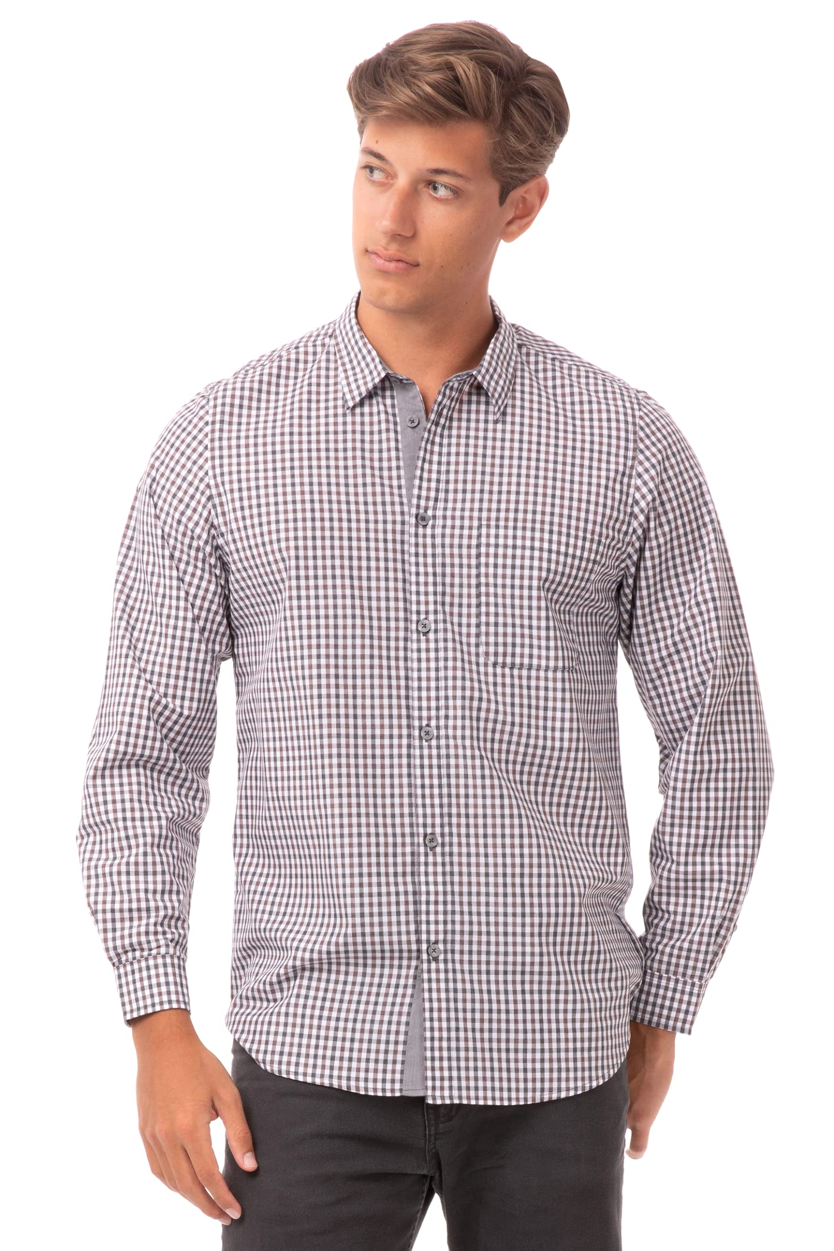 Chef WorksMen's Modern Gingham Long Sleeve Dress Shirt