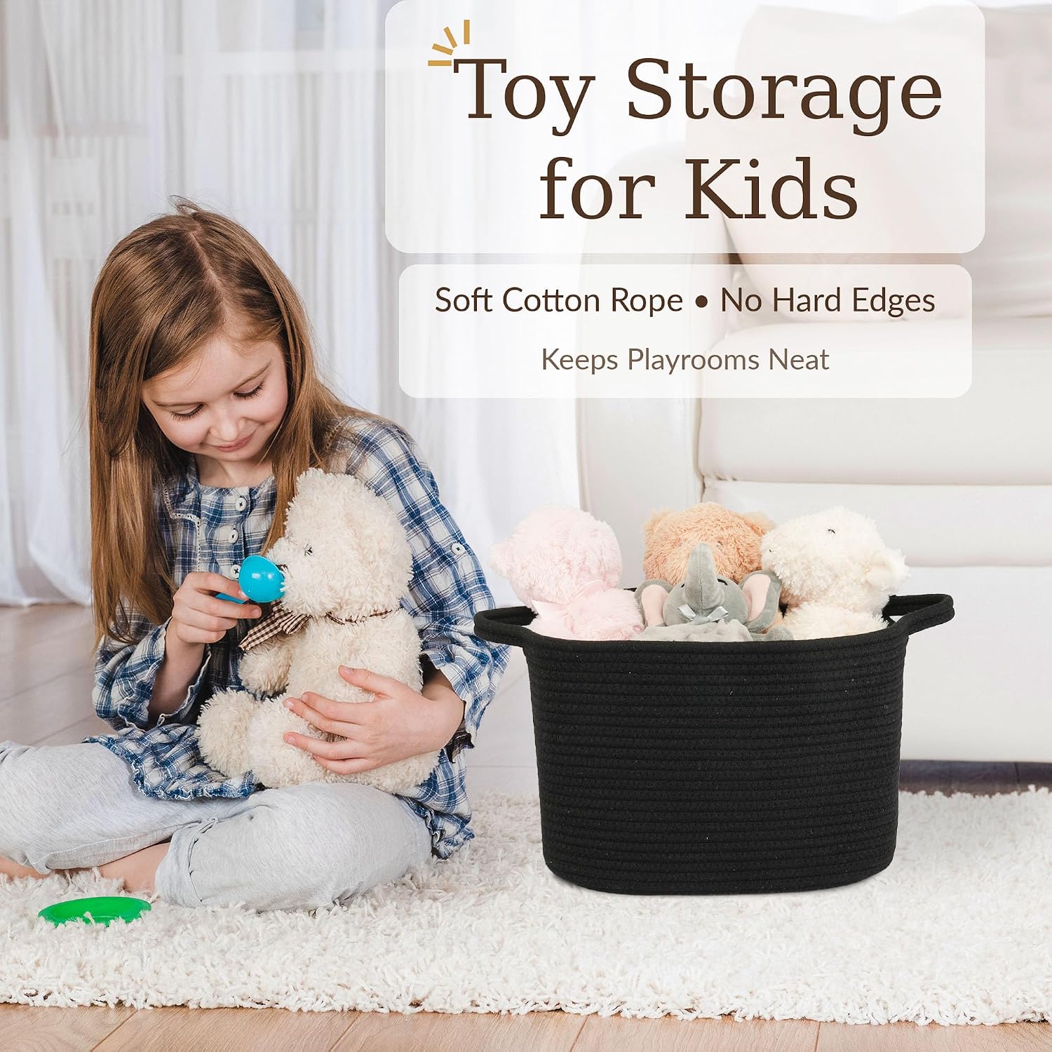 XUANGUO Woven Cotton Rope Storage Basket with Handles 13x10x9 inch black image 5