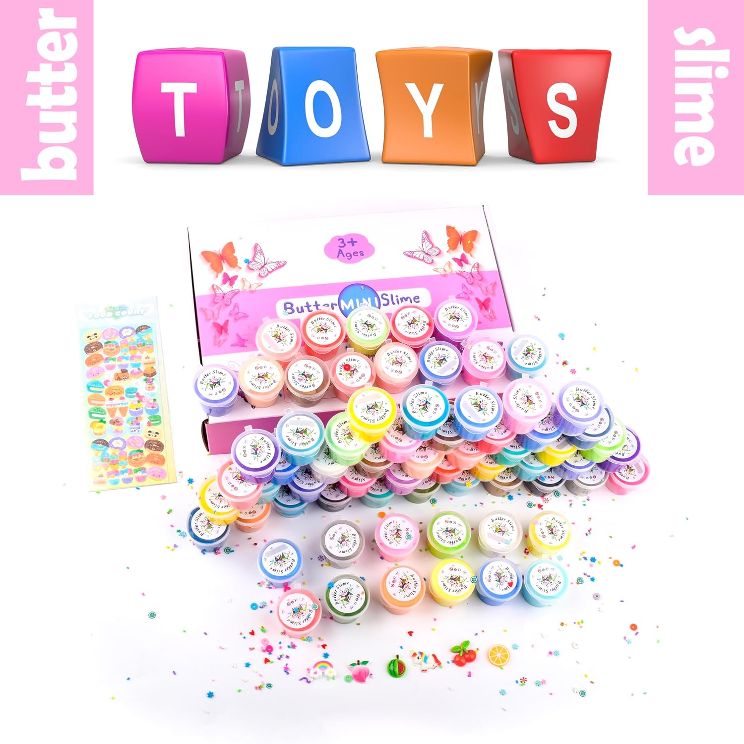 Butter Slime Kit 68 Pack, Non-Sticky and Super Soft Sludge with Cake Sticker, Perfect for Girls Party Favors, Birthday Gifts, DIY Putty Fidget Toys, Christmas Eve Box Fillers, Xmas Stocking Stuffers