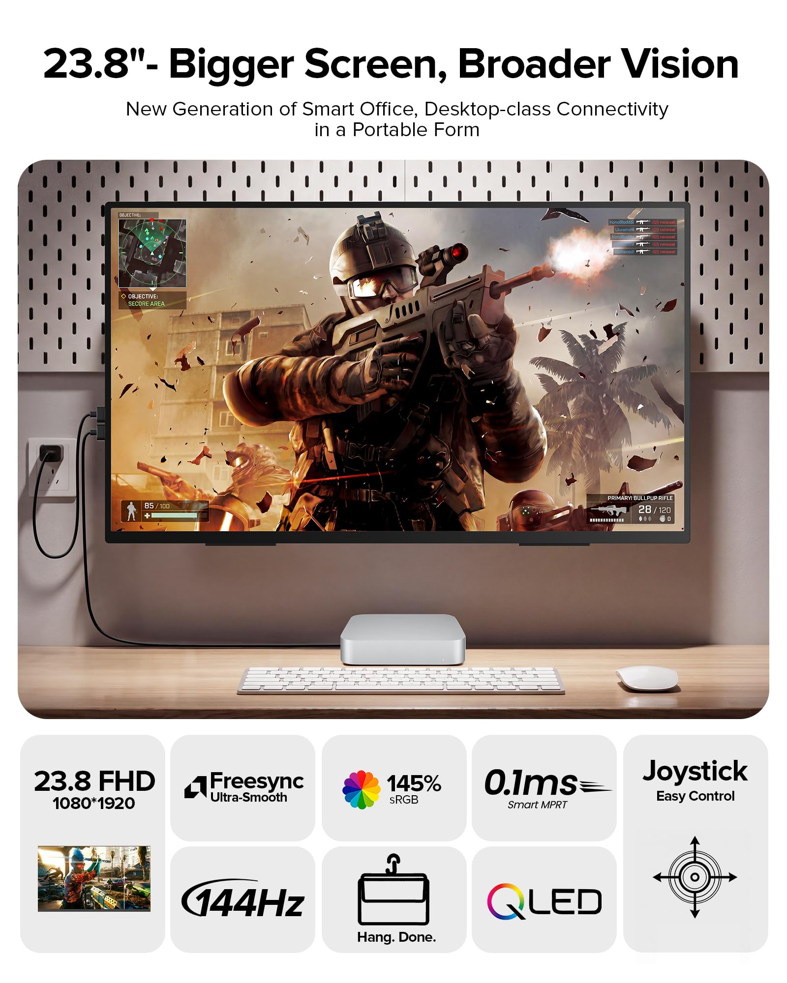 EVICIV 24" 144Hz QLED Monitor Portatile 145% sRGB 2000:1 450 Nits, Full HD 1080P con HDMI e USB-C per laptop/Console di Gioco/Smartphone/mini PC, Secondo Schermo Esterno per Gaming e Lavoro