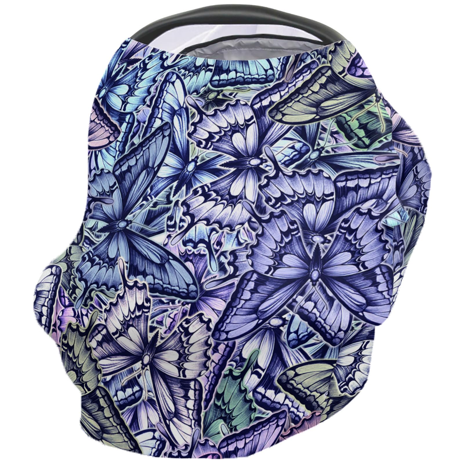 Nursing Cover for Breastfeeding Scarf, Purple Butterfly Abstract Geometric Baby Car Covers Super Soft Multi Use for Canopy Shopping Cart Cover Blanket Stroller Cover