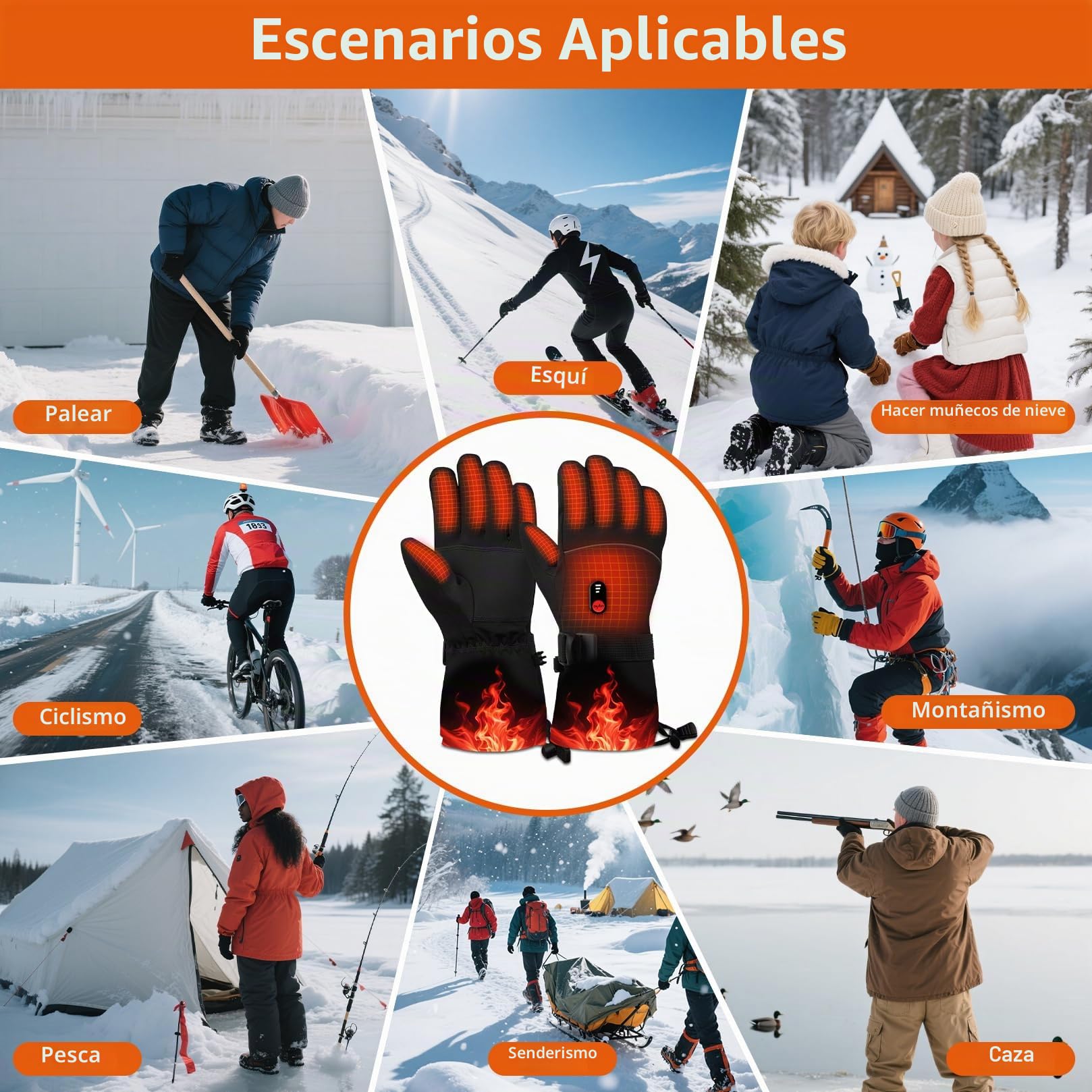 Guantes Calefactables para Mujer Hombre Moto 7.4V Calentamiento Rápido 2 Baterías 10000mAh 3 Niveles de Calentamiento Pantalla Táctil Esquí