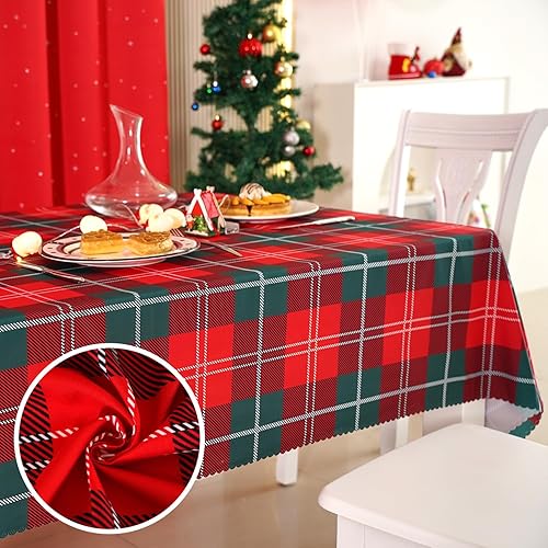 Miniatura 7 de PROSPEROSE Mantel cuadrado a cuadros rojo y verde navideño, resistente a las manchas, impermeable y lavable, para picnic, cena de vacaciones y