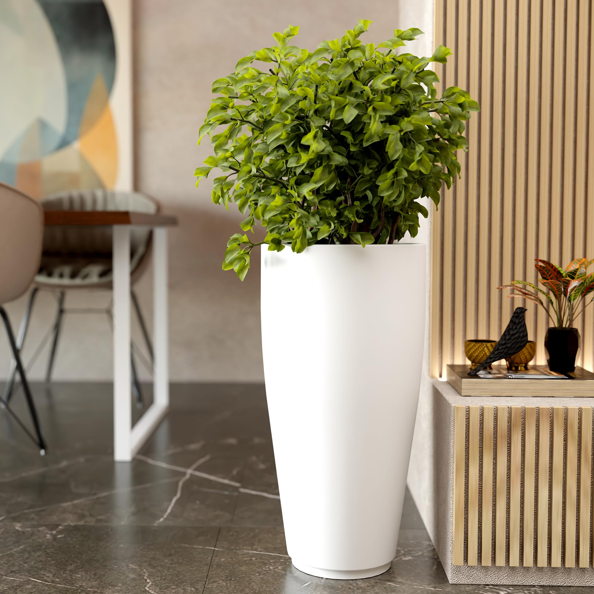 YUCCABE ITALIA Foxb Vnr 30 Inch Pots for Plants Highly Durable Polymers Lightweight Indoor Outdoor Tall Flower Pot Gamla Tree Planter Container Planters for Living Room, Balcony,Garden Home, Beige 4