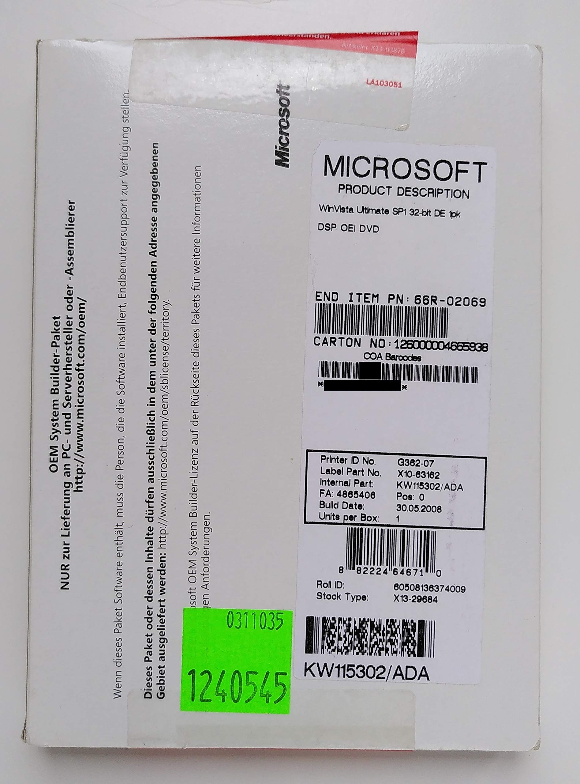 Windows Vista Ultimate 32 Bit OEM