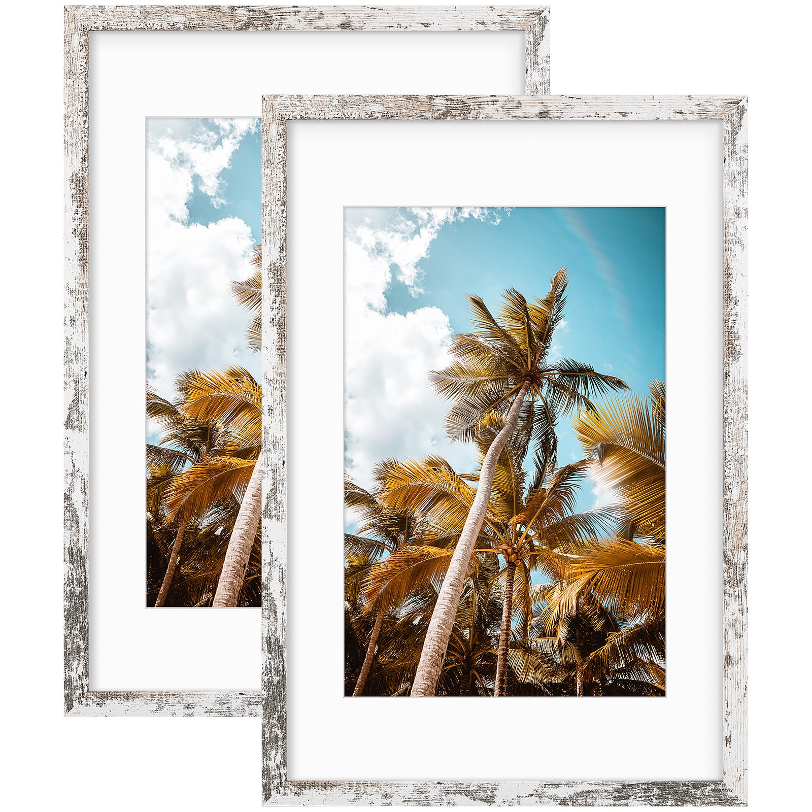 2 Pack 16x24 Distressed White Picture Frame with Real Glass Mat for 12x18
