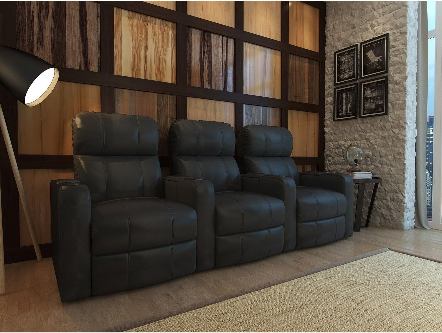 Octane Turbo XL700 Row of 3 Seats, Straight Row in Black Bonded Leather with Manual Recline : Home & Kitchen