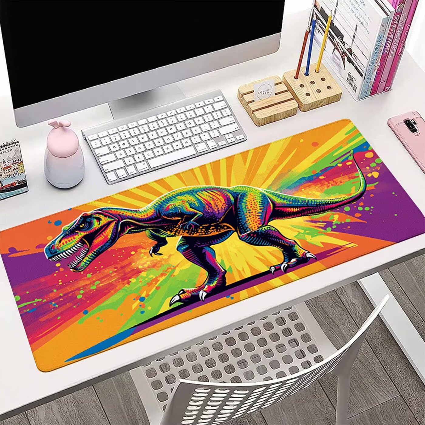 Kolorowa podkładka pod mysz do gier XXL 1500 x 800 mm podkładka pod mysz biurowa szyta antypoślizgowa podkładka pod mysz dinozaurów do pracy, biura, wystroju domu, szybciej, prezenty dla mężczyzn H