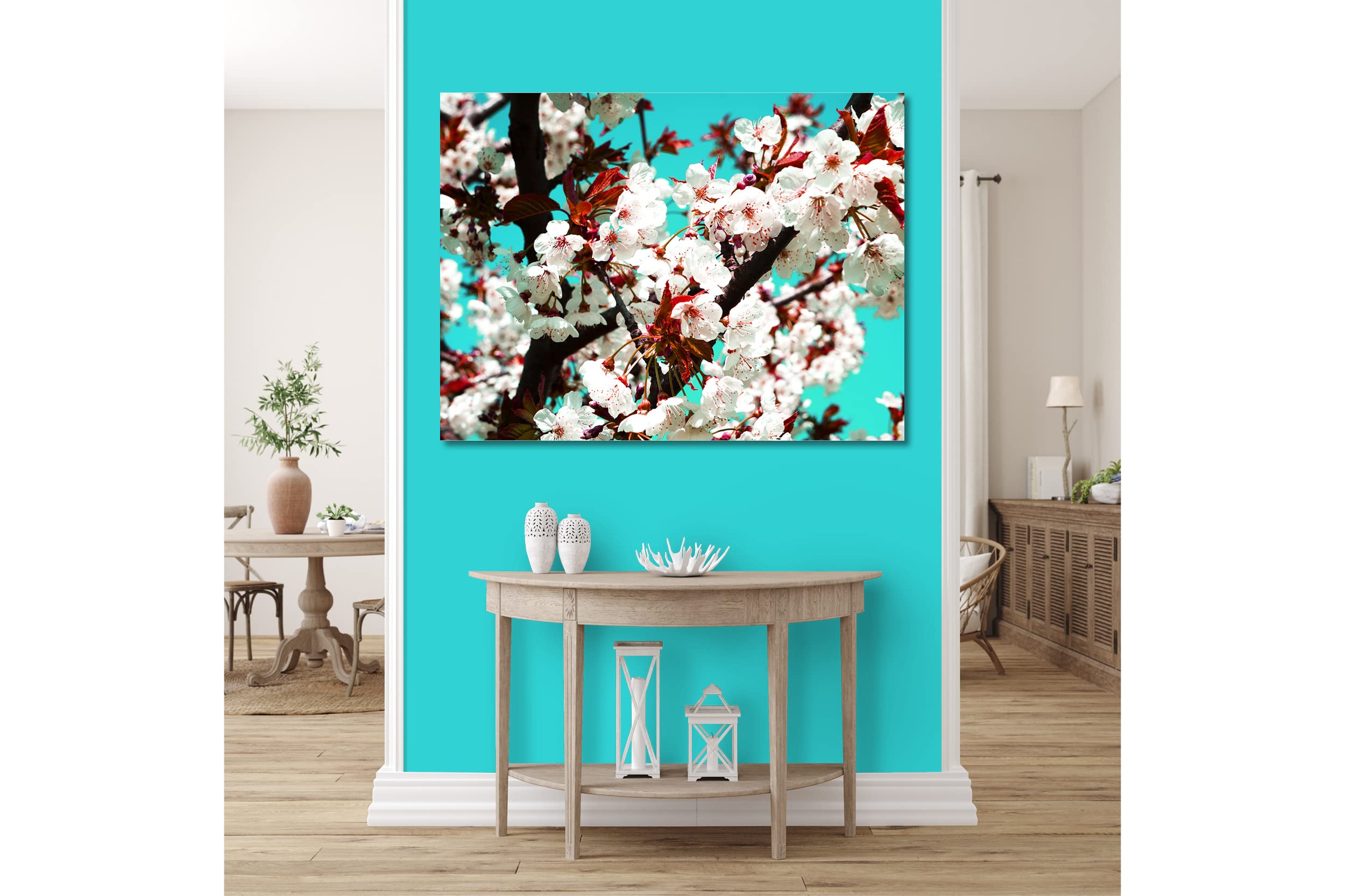 Glücksvilla - Fiori di ciliegio 2 (tela 2 cm, 120 x 90 cm) | varie misure - quadro murale orizzontale - giardino fiori fioritura pianta natura botanica albero ramo mela