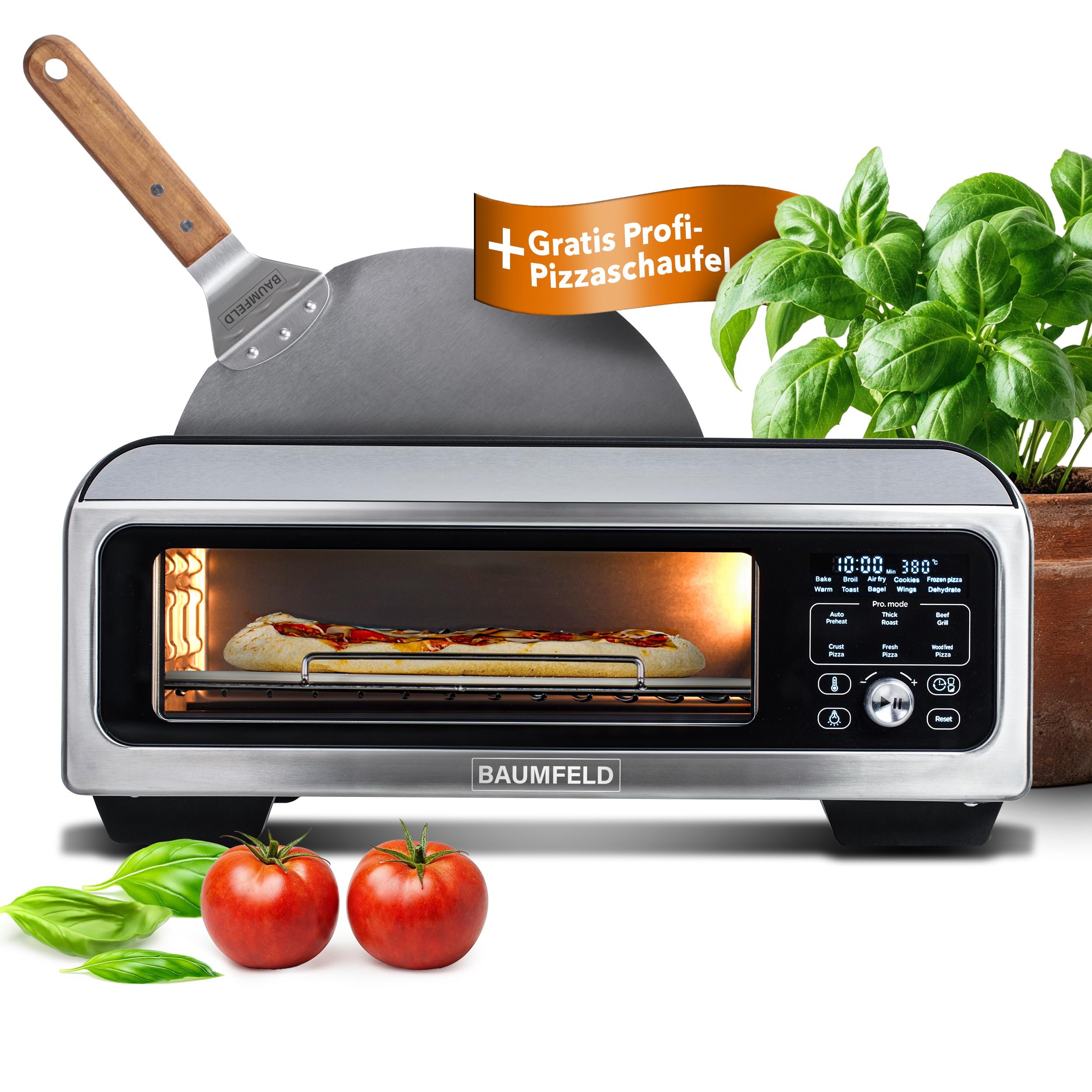 PizzaAirfryer400 silber - 12 in 1 Multifunktionsofen, Pizzaofen, 400 °C, tragbar, Grillen, Pizza, Air Fryer, Backen, XXL Zubehör, Indoor, Steinofenplatte, Gusseisenblech