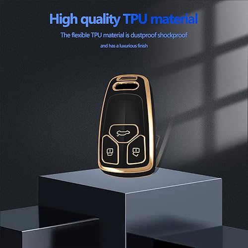 Miniatura 4 de YHC Funda para llavero Audi, funda de llave de coche premium con llavero de moda compatible con Audi A4 Q7 Q5 TT A3 A6 SQ5 R8 S5 dorado