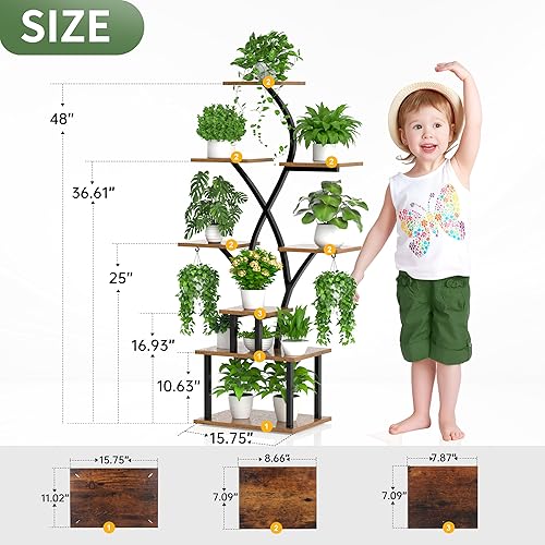 Miniatura 6 de Soporte para plantas de interior con luz de crecimiento, estante de metal de 8 niveles de 48 pulgadas de alto, organizador de plantas grande,