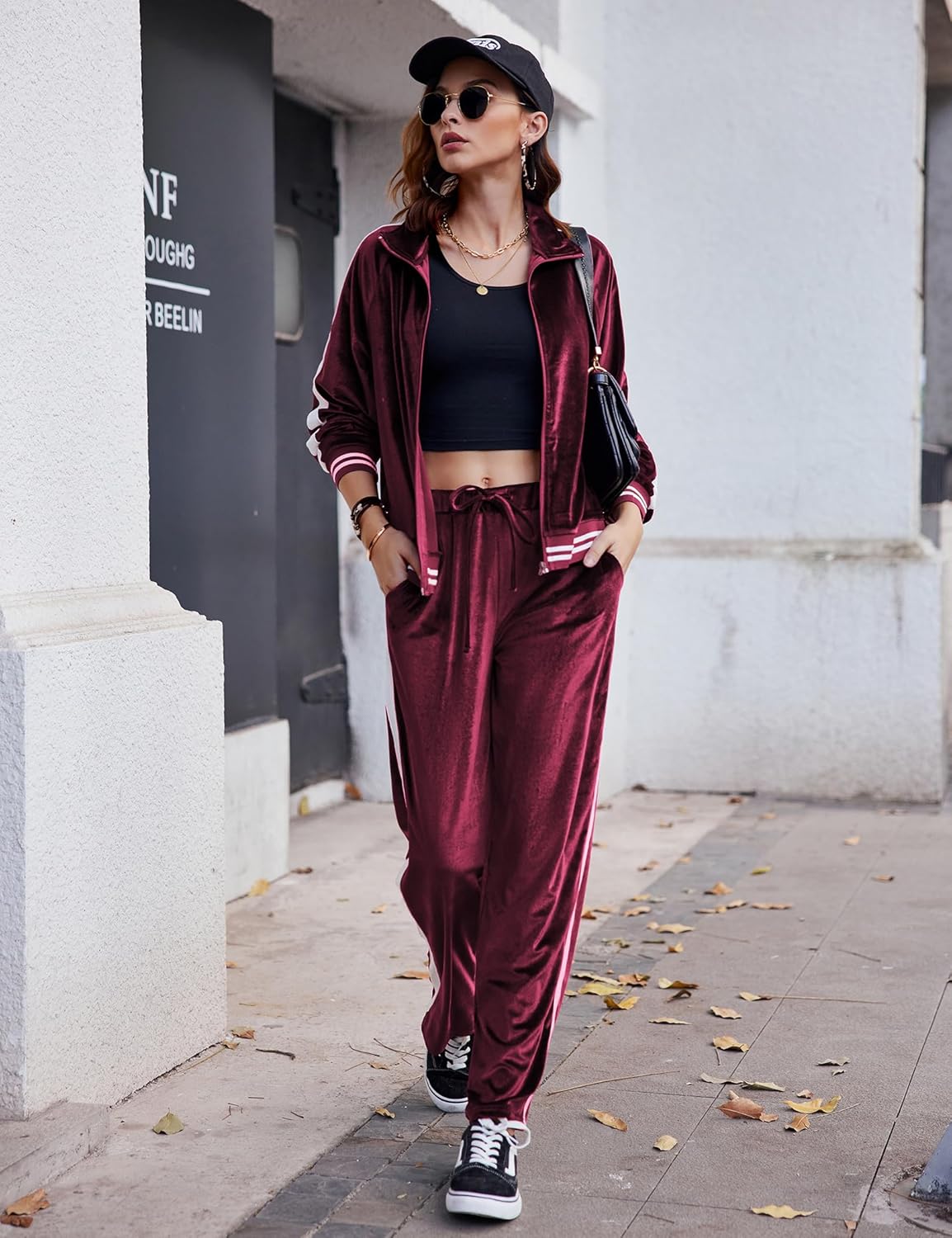 Ekouaer Women's Velvet Velor Tracksuits 2 Piece Lounge Outfits Zip Up Sweatshirt and Sweatpants with Pockets S-3XL - Image 3