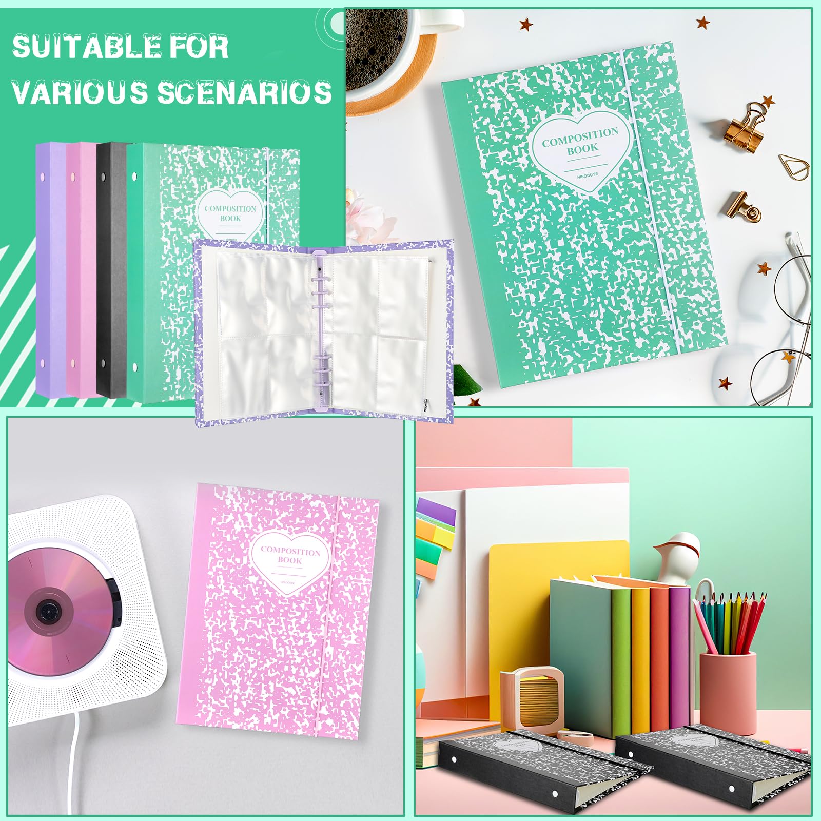 Honoson 4 album per raccoglitori A5 Kpop con 20 tasche con 160 tasche Kpop Photocard Sleeves 6 anelli ricariche interne e adesivi Kpop Photocard Holder Photocard Book per foto e carte di archiviazione