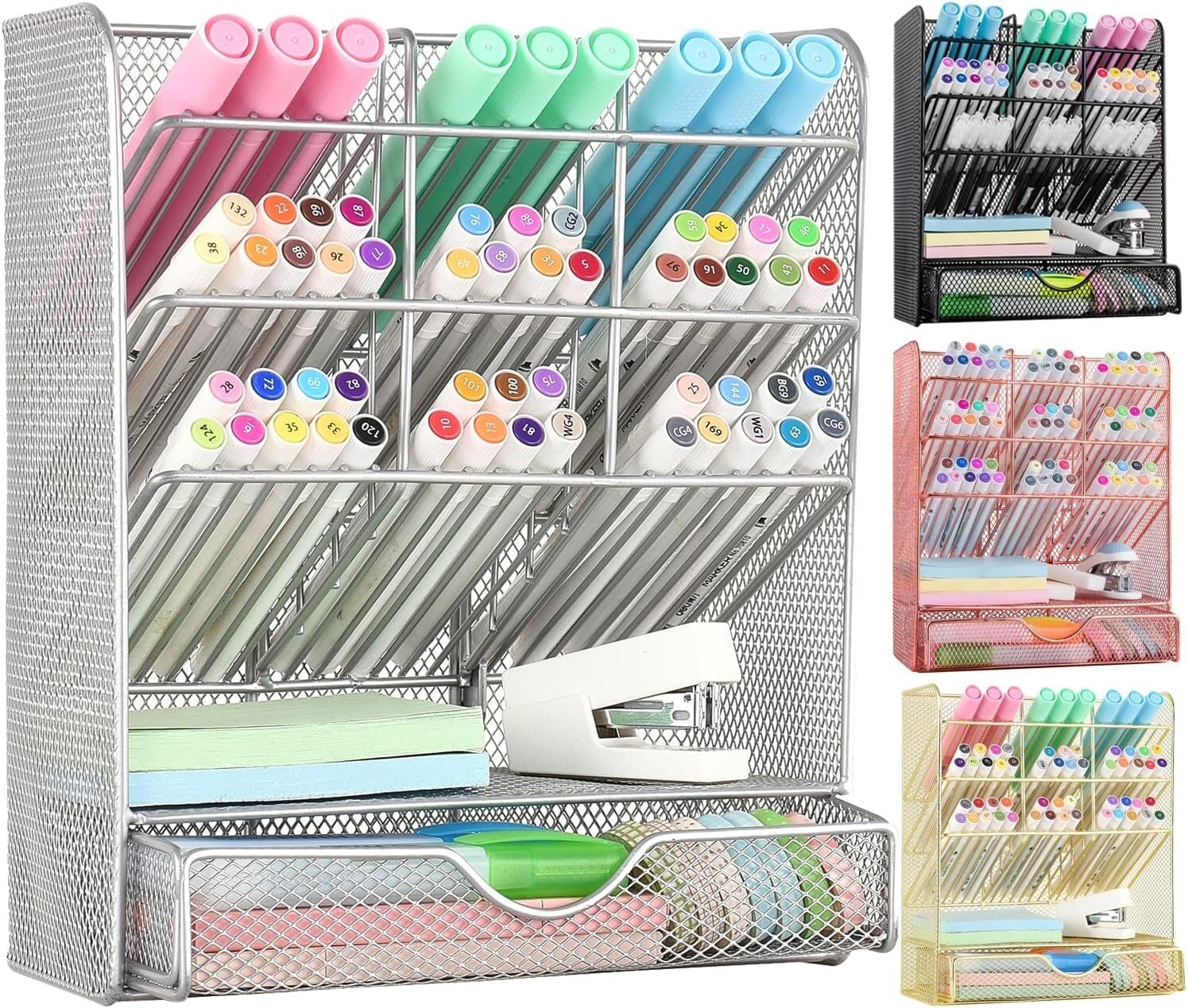 Schreibtisch Organizer Stiftehalter Schreibtisch Stifthalter Aus Metall, Stiftehalter Für Den Schreibtisch, Schreibtisch-Organizer Mit Schublade Für Schule, Zuhause, Kunstbedarf Organizer Büro ( Color
