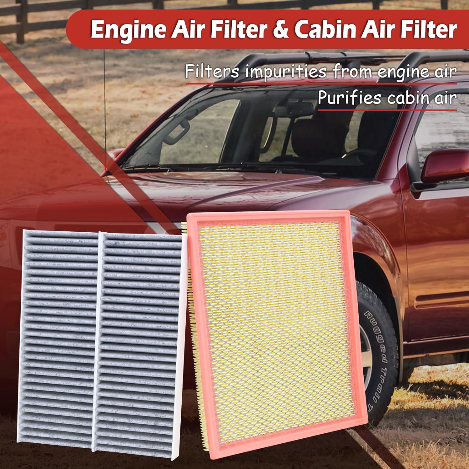 16546-75000 Engine Air Filter and 27274-9CH0A Cabin Air Filter kit Compatible with 2005-2019 Nissan Frontier 2012-2015 NV1500 NV2500 NV3500 2005-2012 Pathfinder Replaces 16546-7S000 CF10553