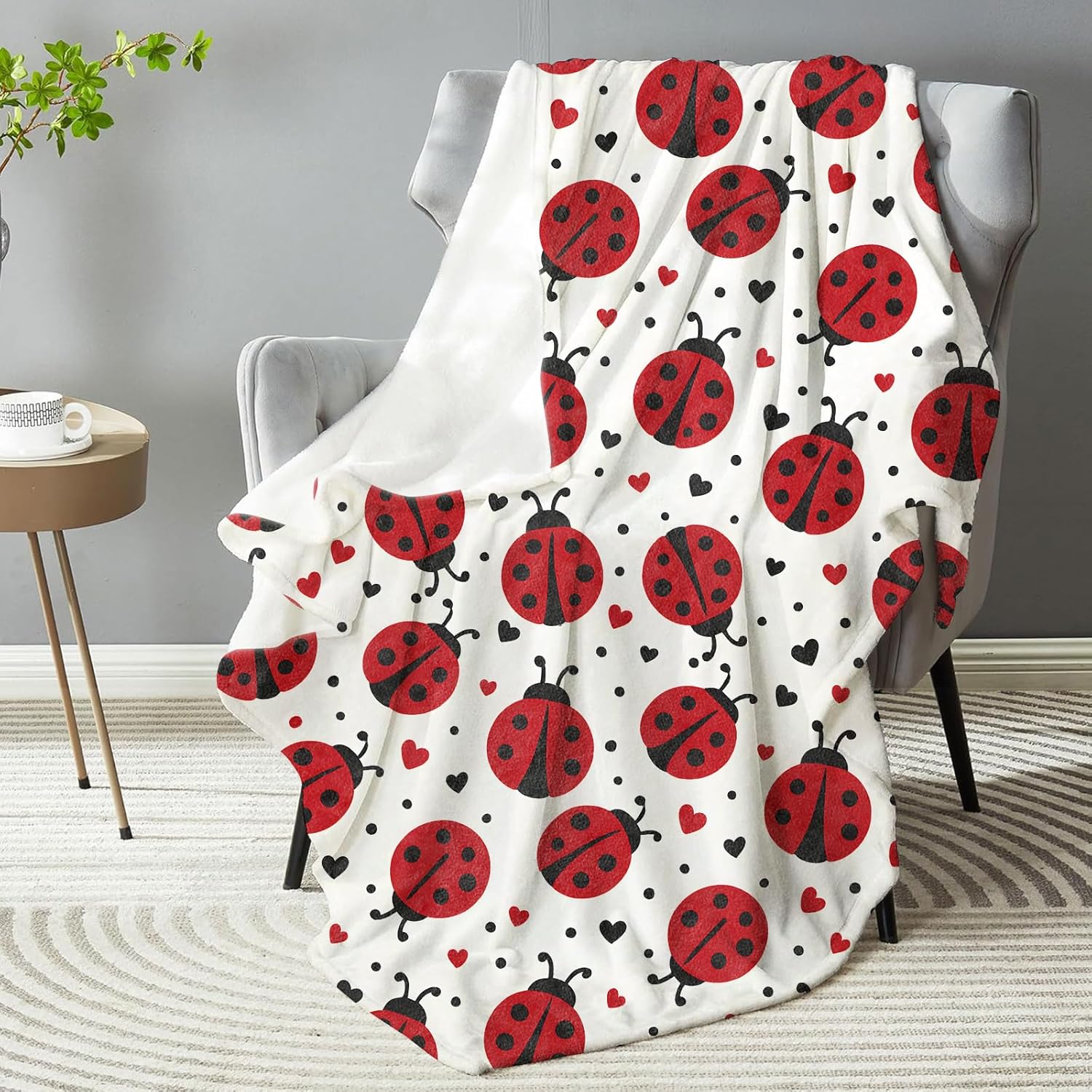 Cute Ladybug & Heart Blanket - Plush, Soft, Comfy, Lightweight, Warm, Fuzzy, Cozy Flannel Throw Blanket for Couch, Travel, Bed, Office, Outdoor - 50in×60in - Image 2