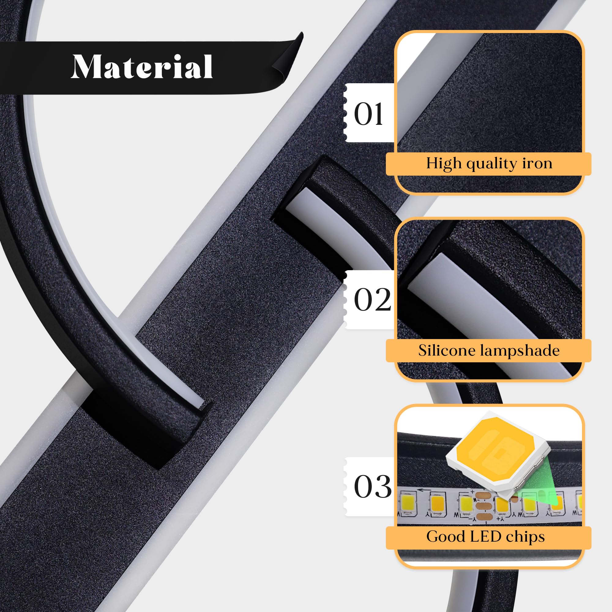 LUOLONG Plafoniera a LED 30cm plafoniera nera 25W 3000K lampada da soggiorno rotonda 2 anelli plafoniera camera da letto Illuminazione da soffitto a led moderna per ufficio studio