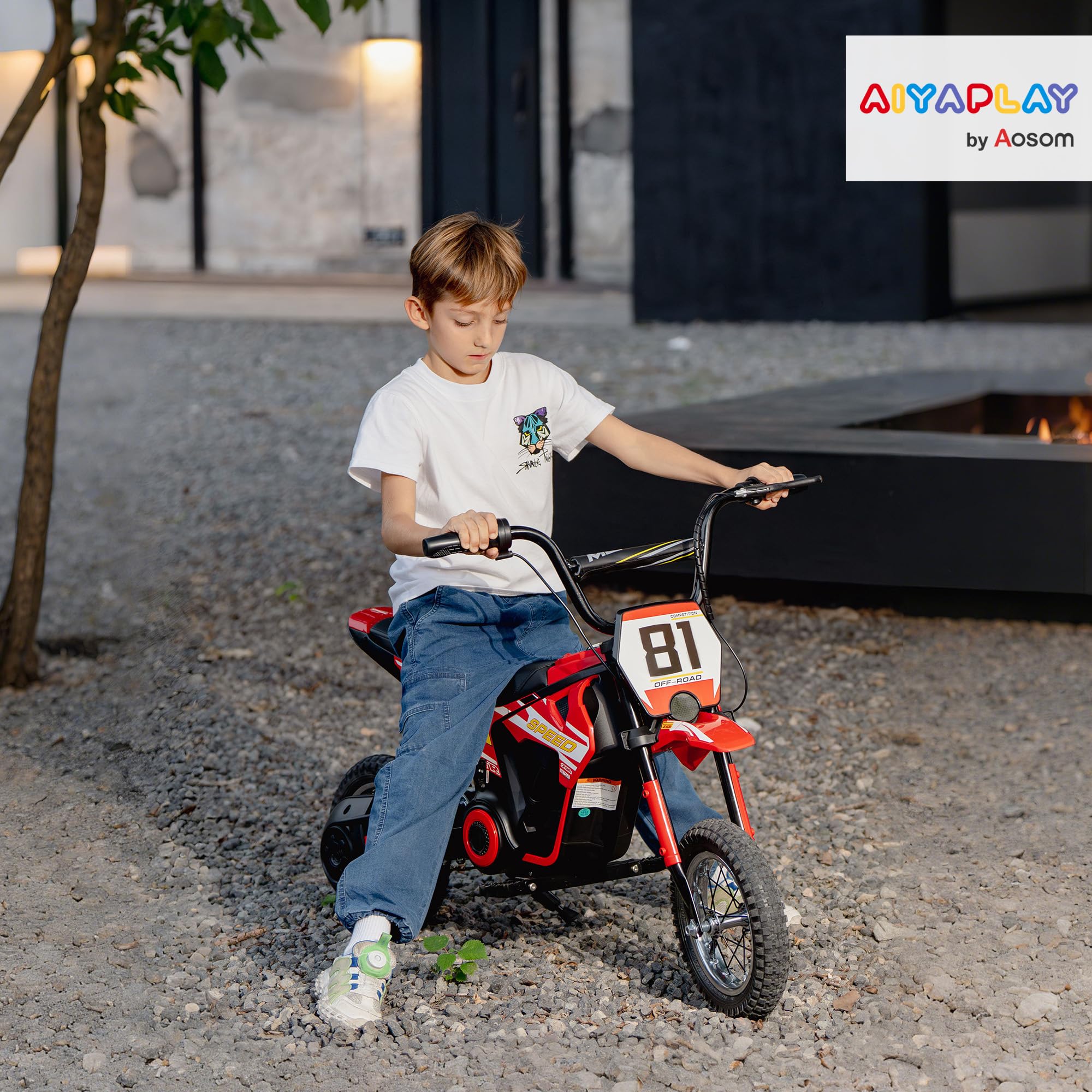 AIYAPLAY Moto Électrique Enfants 24V Moteur 250W 6-16 km/h 8-12 Ans Rouge