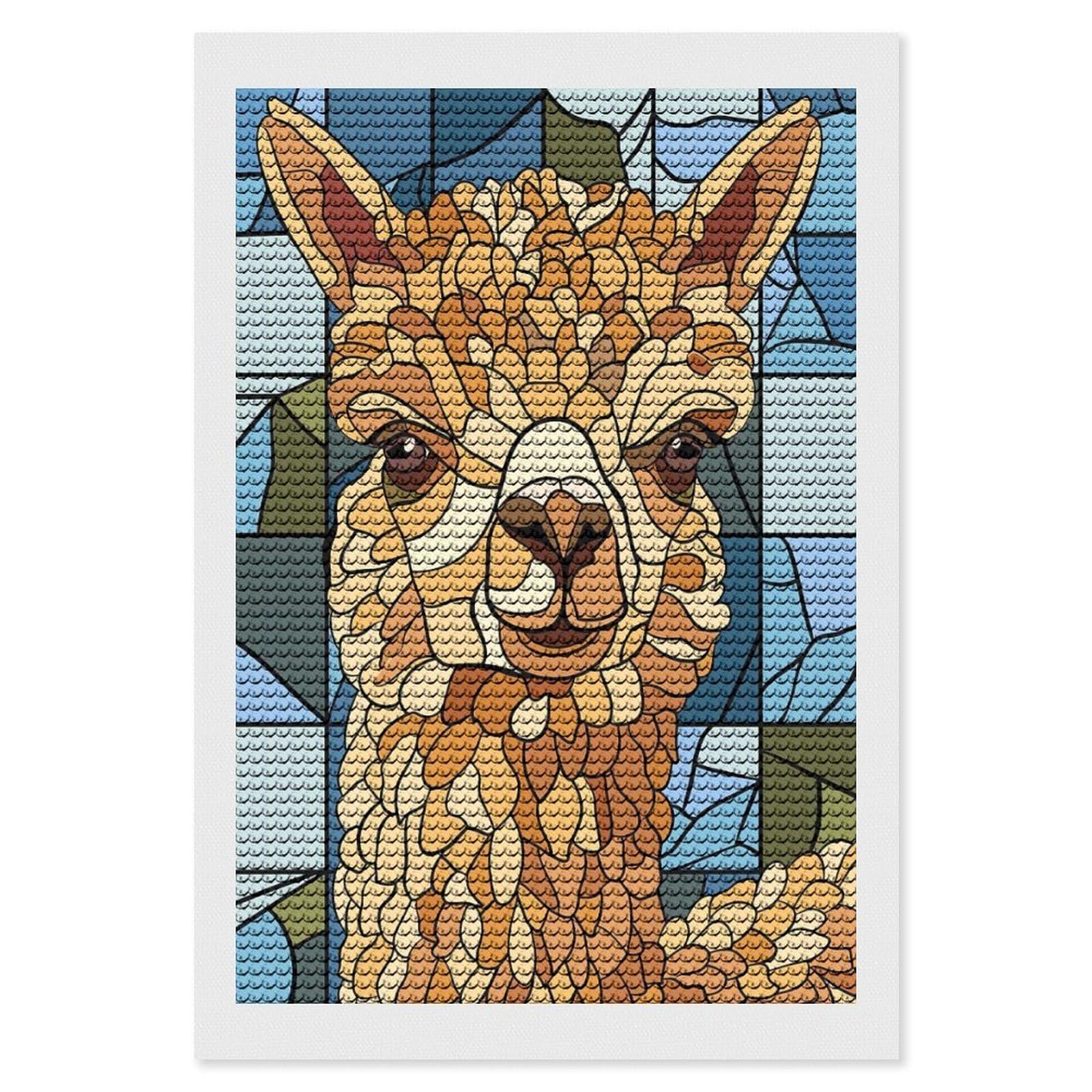 Junmoney Stained Glass Alpaca Portrait Diamond Art Canvas 8"x12", for Creative Relaxation, Simple to Start, Aesthetic Room Decor, Holiday Gift Idea