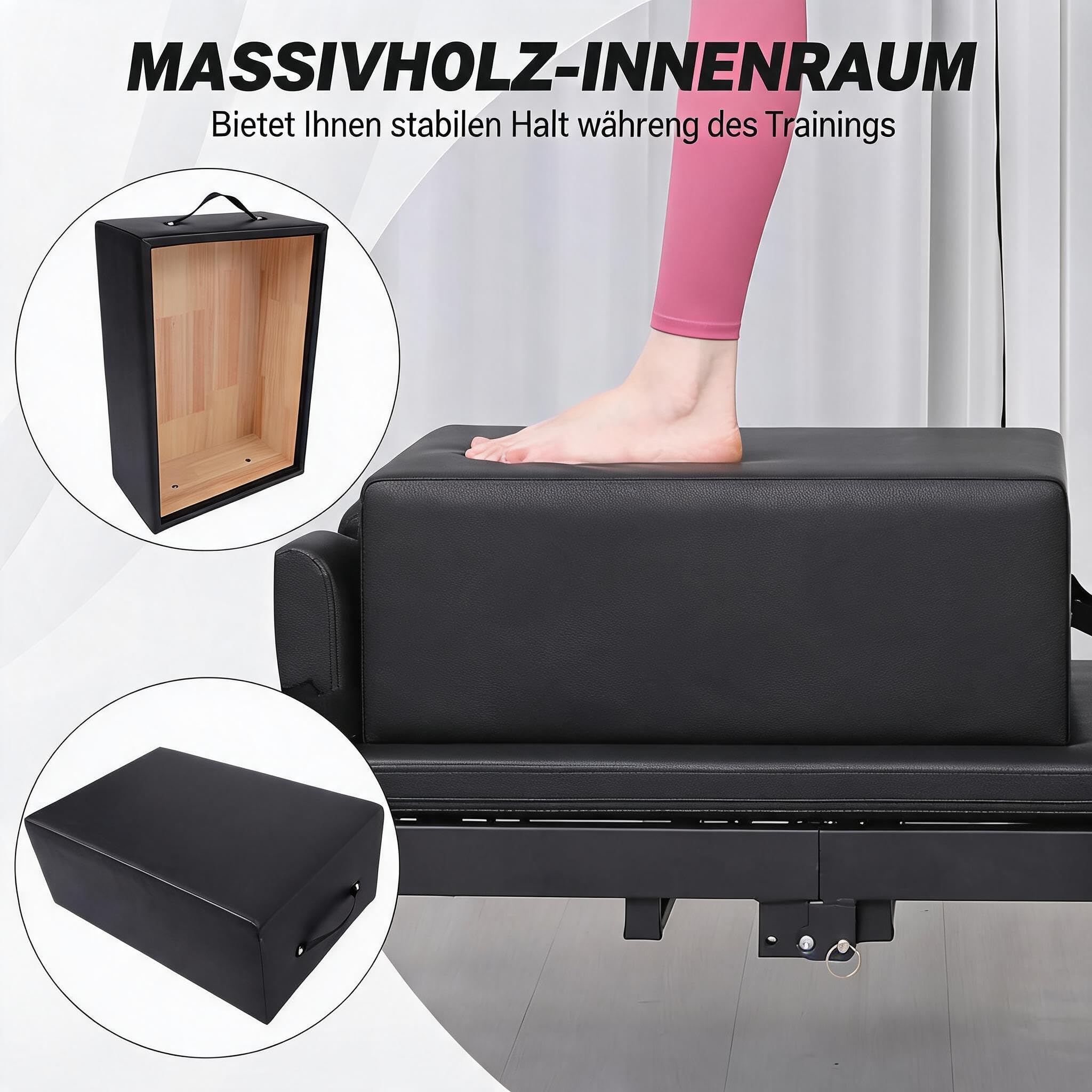 Pilates-Reformer-Sitzbox, Pilates-Zubehör Aus PU Und Holz, Pilates-Box Für Reformer (60x40x23cm) Verbessert Kraft, Gleichgewicht, Bewegungsfreiheit Und Flexibilität