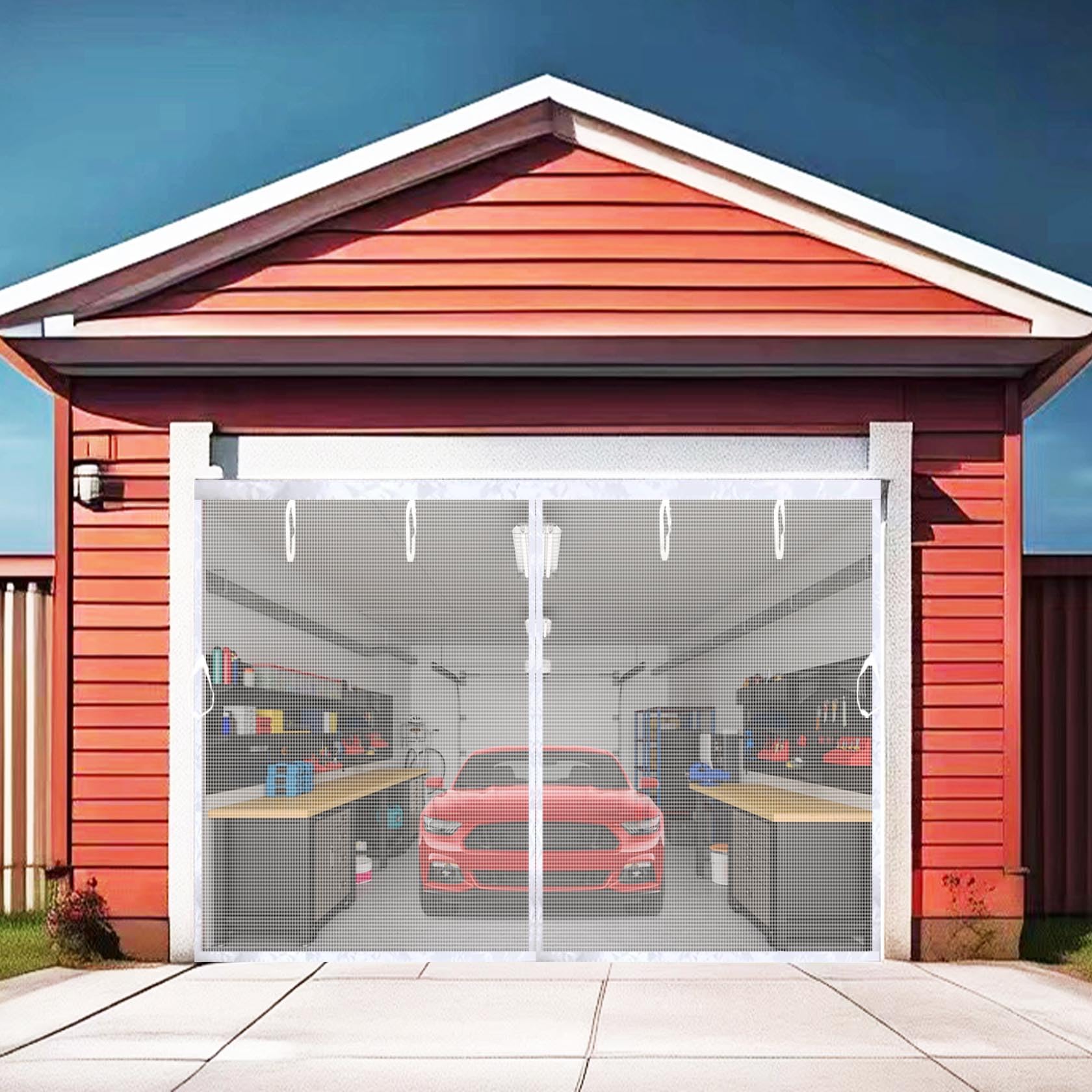 Premium Garage Door Screen for 1 Car Garage 10x8ft, Durable Heavy Duty Fiberglass Screen Mesh with Hook & Loop Tapes, Strips, Doors Screen with