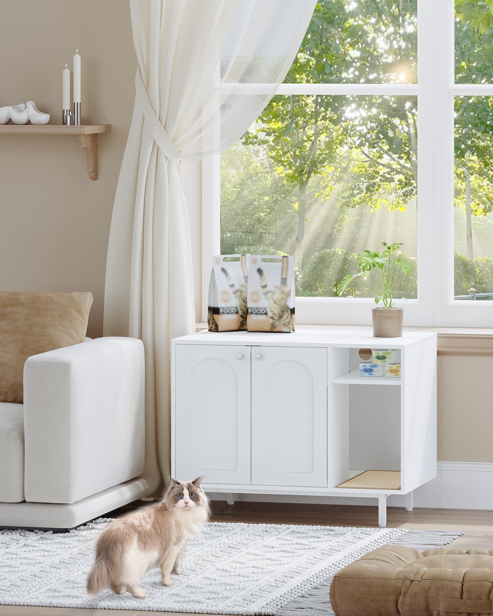 Hzuaneri Armario para Gatos, Mueble Arenero Gatos, Caja de Arena, Mueble Arenero, Casa para Gato con Puerta y Divisor Separado, 50 x 80 x 61 cm, Piernas Altas, Blanco CB01513W