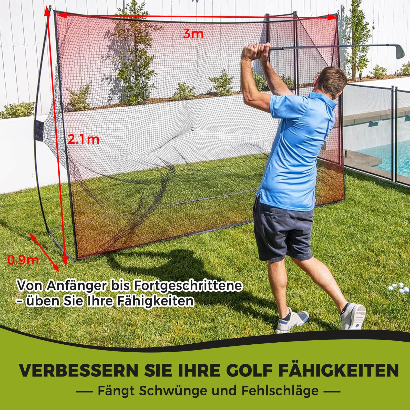 Golf Netz 2,1x3 m,Groß & Tragbares Golf-Übungsnetz mit Tasche für Innen & Außen Garten, Haus und Training – Praktische Golf Trainingshilfen & Zubehör