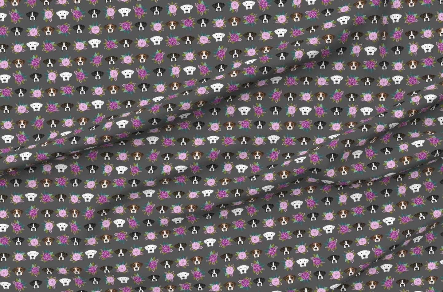 Spoonflower Fabric - Boxer Dog Dogs Heads Charcoal Flowers Head Florals Pet Portrait Printed on Minky Fabric by The Yard - Sewing Baby Blankets Quilt Backing Plush
