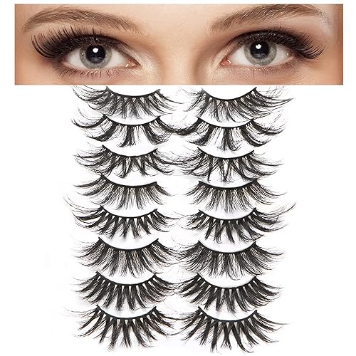 8 pares de pestañas postizas de visón sintético esponjosas 8D dramáticas pestañas postizas estilo ojo de gato Wispy (WA-007)