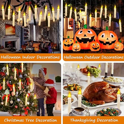 Miniatura 6 de Velas flotantes - Velas flotantes con varita, velas flotantes con pilas, velas colgantes para ventana, velas de techo para decoración navideña