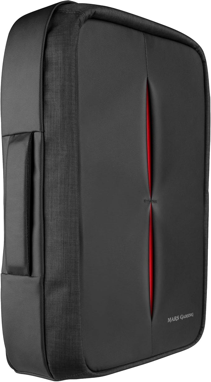 Mars Gaming MB2 - Mochila-Maletín gaming (impermeable, candado TSA, hasta 17,3 pulgadas, puerto externo USB, anti robos, asa de aluminio) color negro y rojo