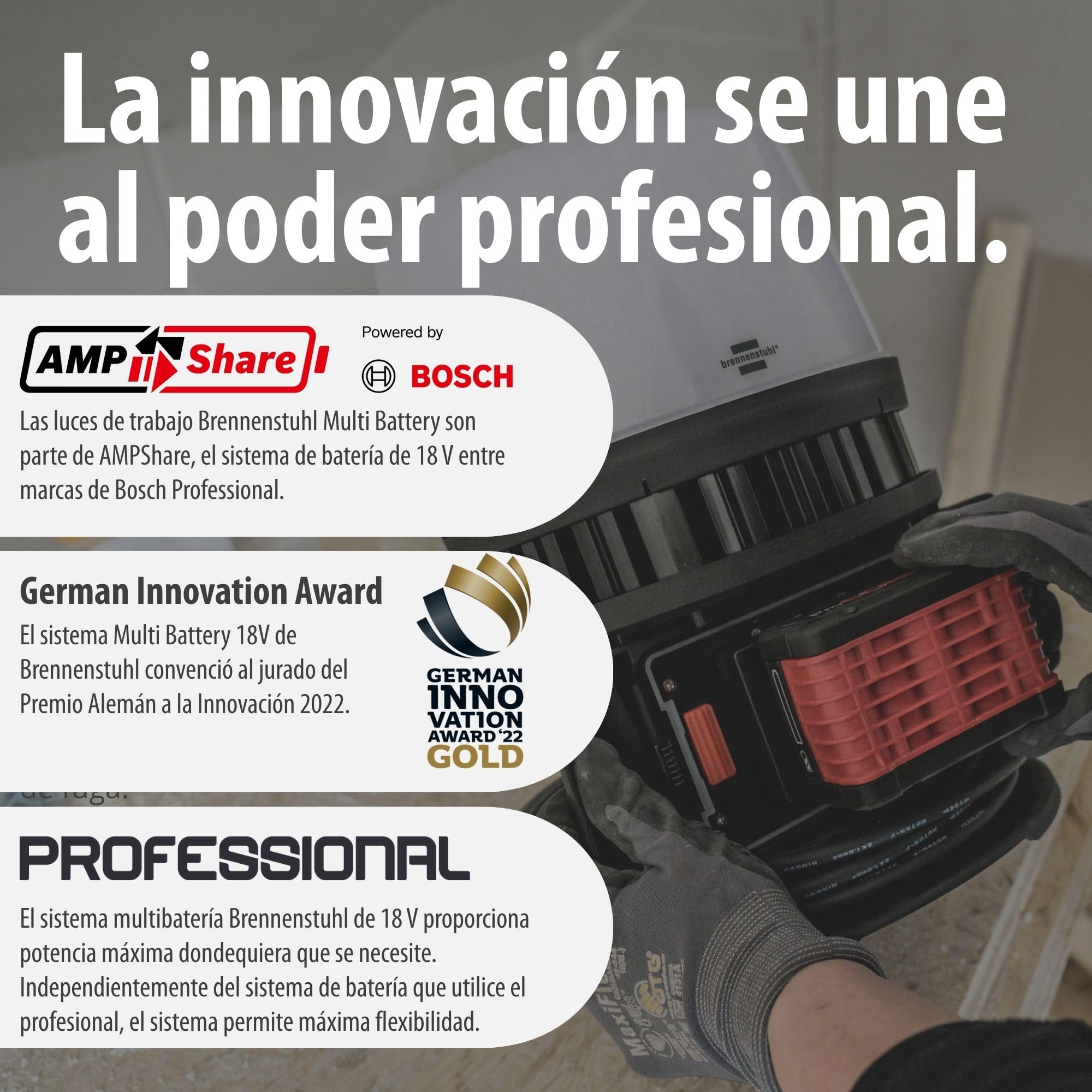 Brennenstuhl Professional Multi Battery LED 360° Hybrid foco de trabajo LED 12050 MH (12000lm, IP54, compatible con baterías de 18V de 10 fabricantes, 5m, sin batería)