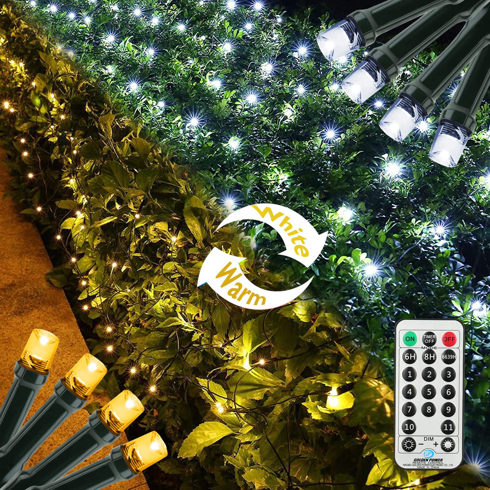 Lomotech 360 LED Color Changing Christmas Net Lights, 12ft x 5ft 8 Modes Low Voltage Connectable Mesh Lights, Waterproof Bush Light for Trees, Lawn, Garden, Outdoor Decorations (White to Warm)