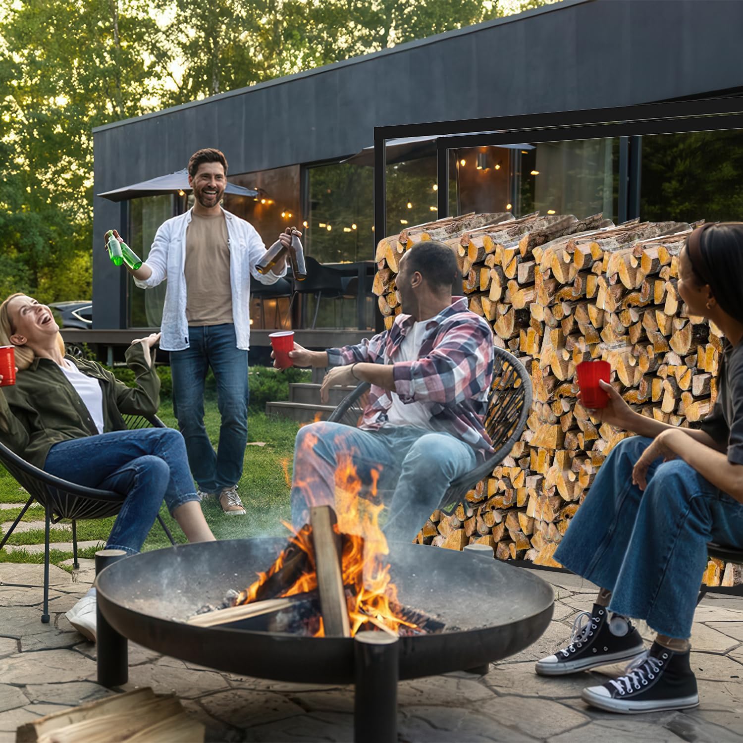 Kaminholzständer Kaminholzregal Aussen 100x100x25cm Extra Großes aus Metall Brennholzregal für Innen & Außen Holzlager für Holzscheite