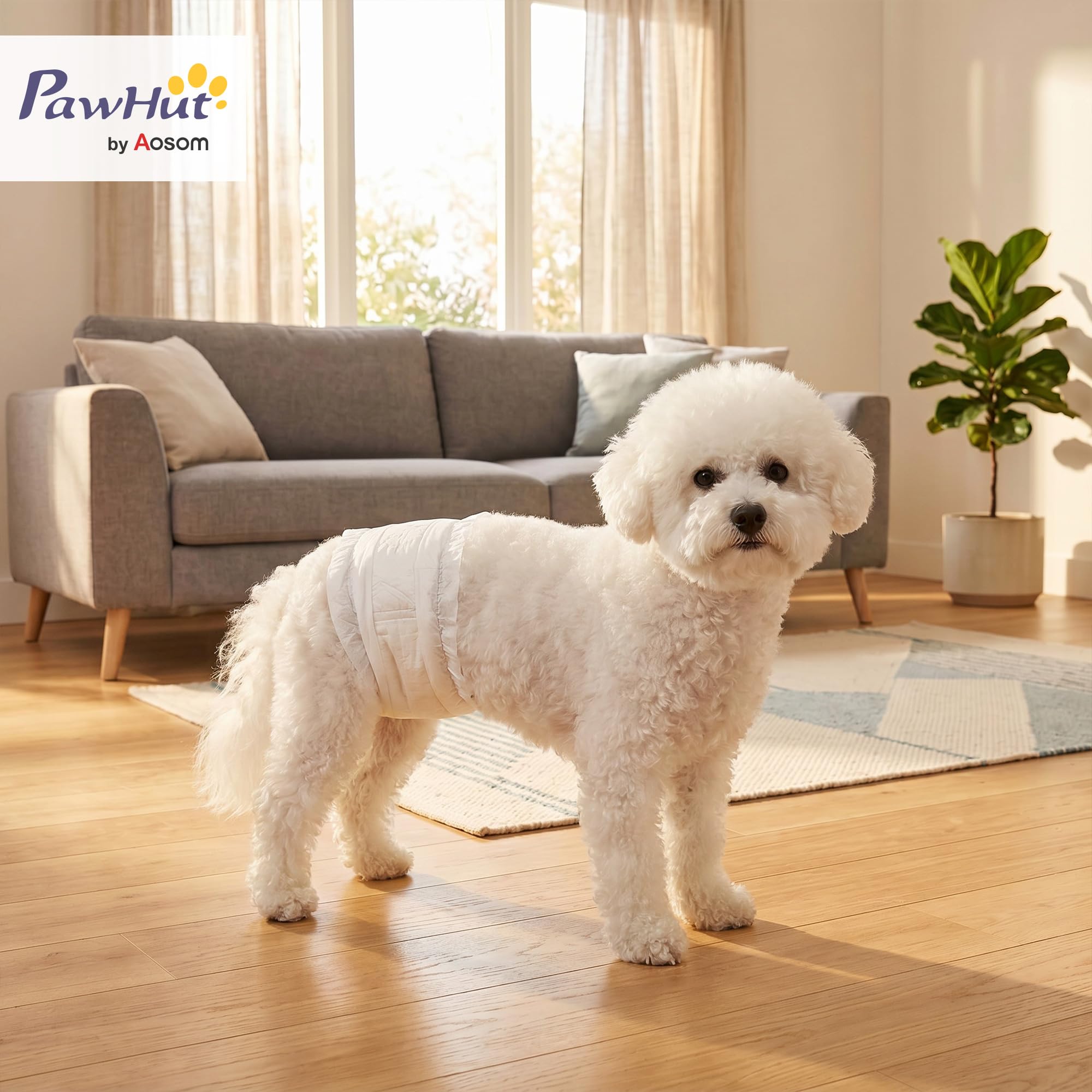 PawHut Pannolini per Cani Maschi, 48 Pezzi, Pannolini Assorbenti con Fascia Elastica Regolabile, Usa e Getta, per Incontinenza e Urinazione Eccitabile, 62x20 cm, Bianco