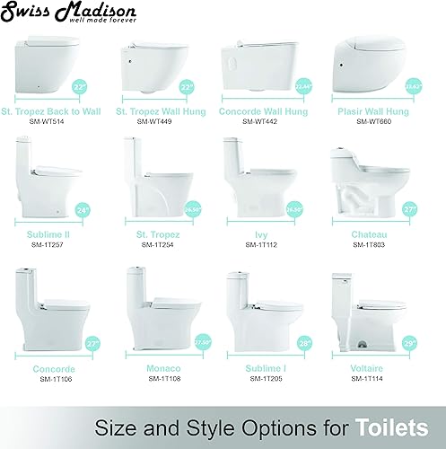 Miniatura 9 de Swiss Madison Well Made Forever SM-1T803BQ Chateau - Inodoro alargado de una pieza con descarga dual, acabado mate, 0.81.28gpf