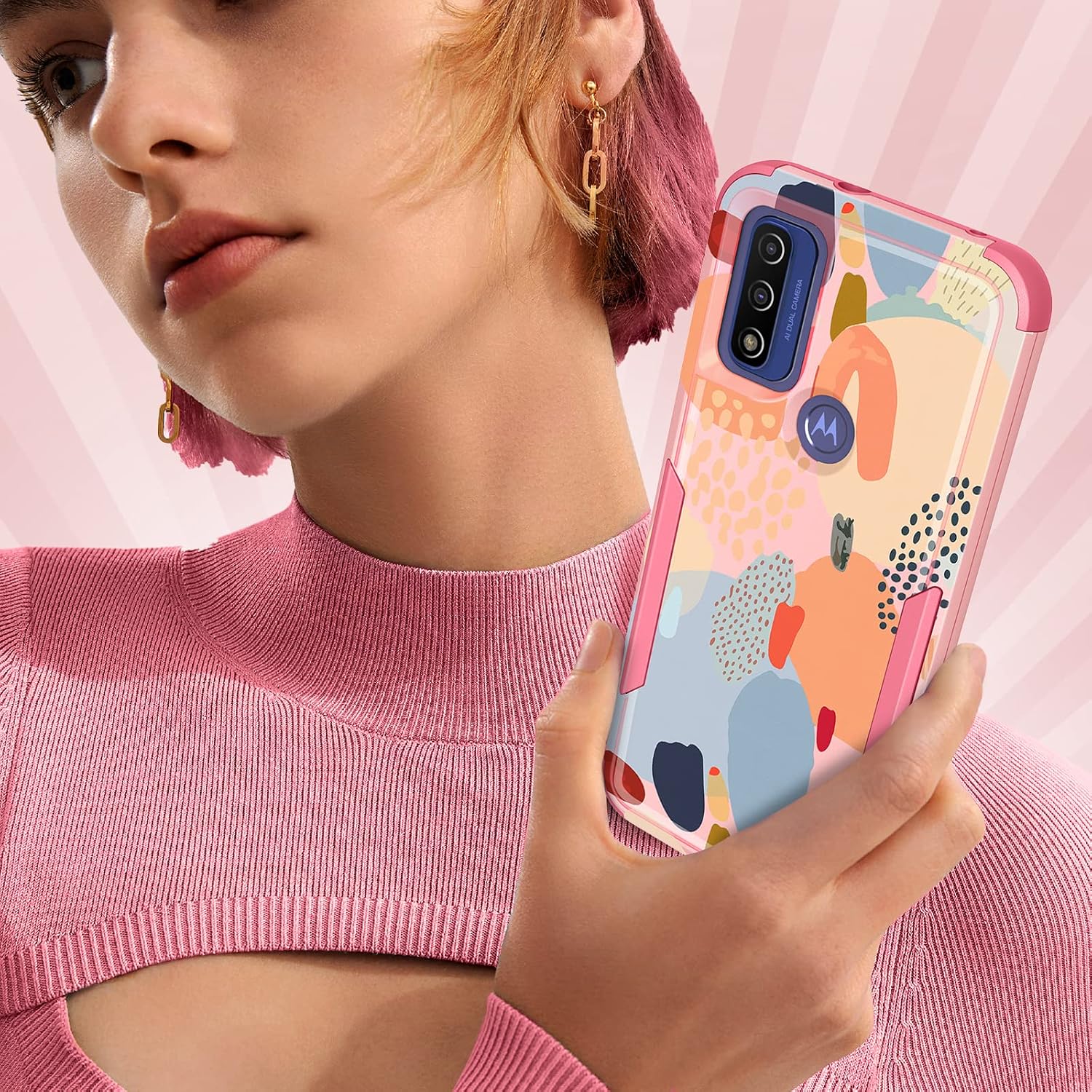 for Motorola Moto G Pure/G Power 2022 Case/G Play 2023 Case,Women Girls Cute Abstract Style Heavy Duty Military Grade Protctive Shockproof G Pure/G Power 2022/G Play 2023 Hard Phone Cases