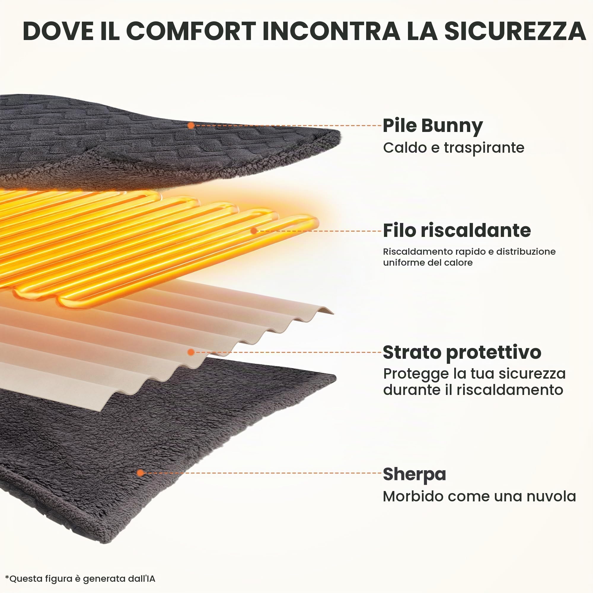 Coperta Elettrica Riscaldante 130x180 cm, Motivo a M, 4 Livelli Temperatura, Timer Spegnimento Automatico 10h, Morbido Peluche Coniglio e Sherpa, Lavabile, per Sofa Letto Ufficio