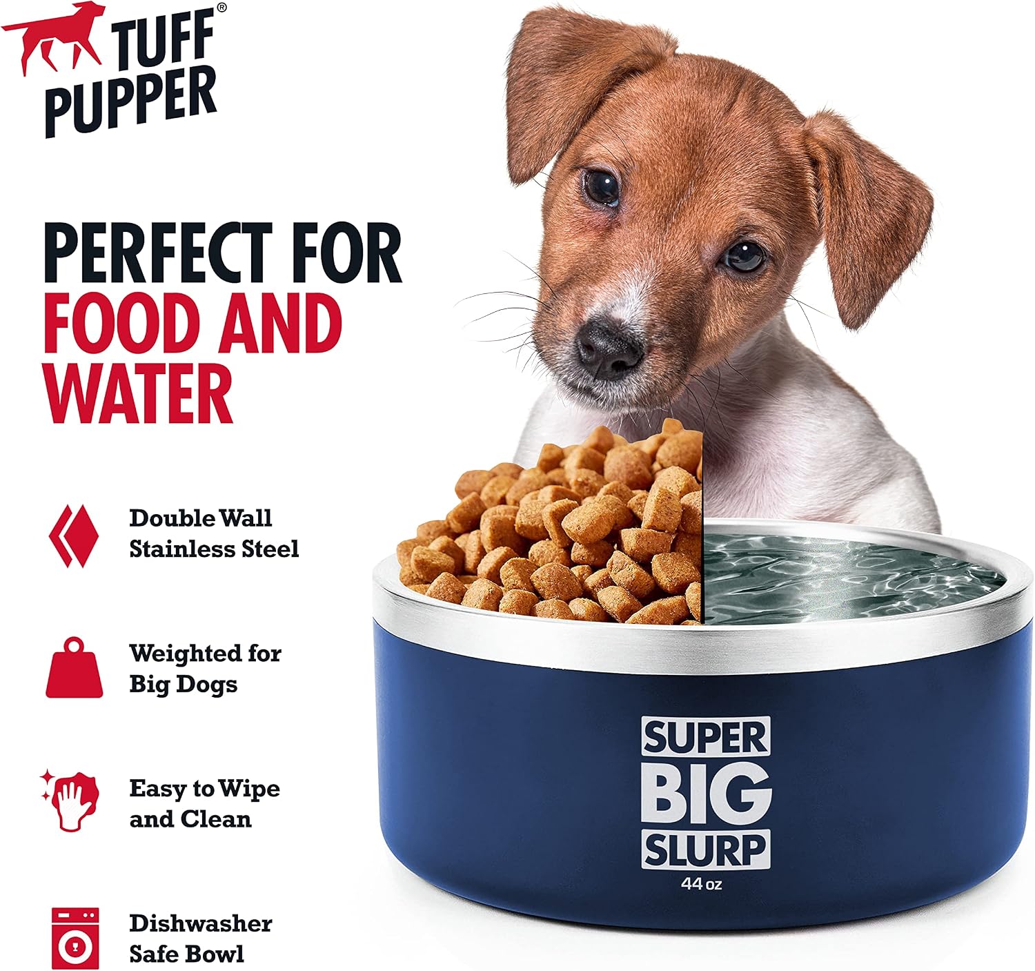 Tuff Pupper Heavy Duty Insulated Dog Bowl | Double Wall Stainless Steel Dog Food Dish | Non-Slip Spill Proof Dishwasher Safe Cat Bowl | Water Dish for Feeding Large Medium Small Pets (44oz, Blue) image 3