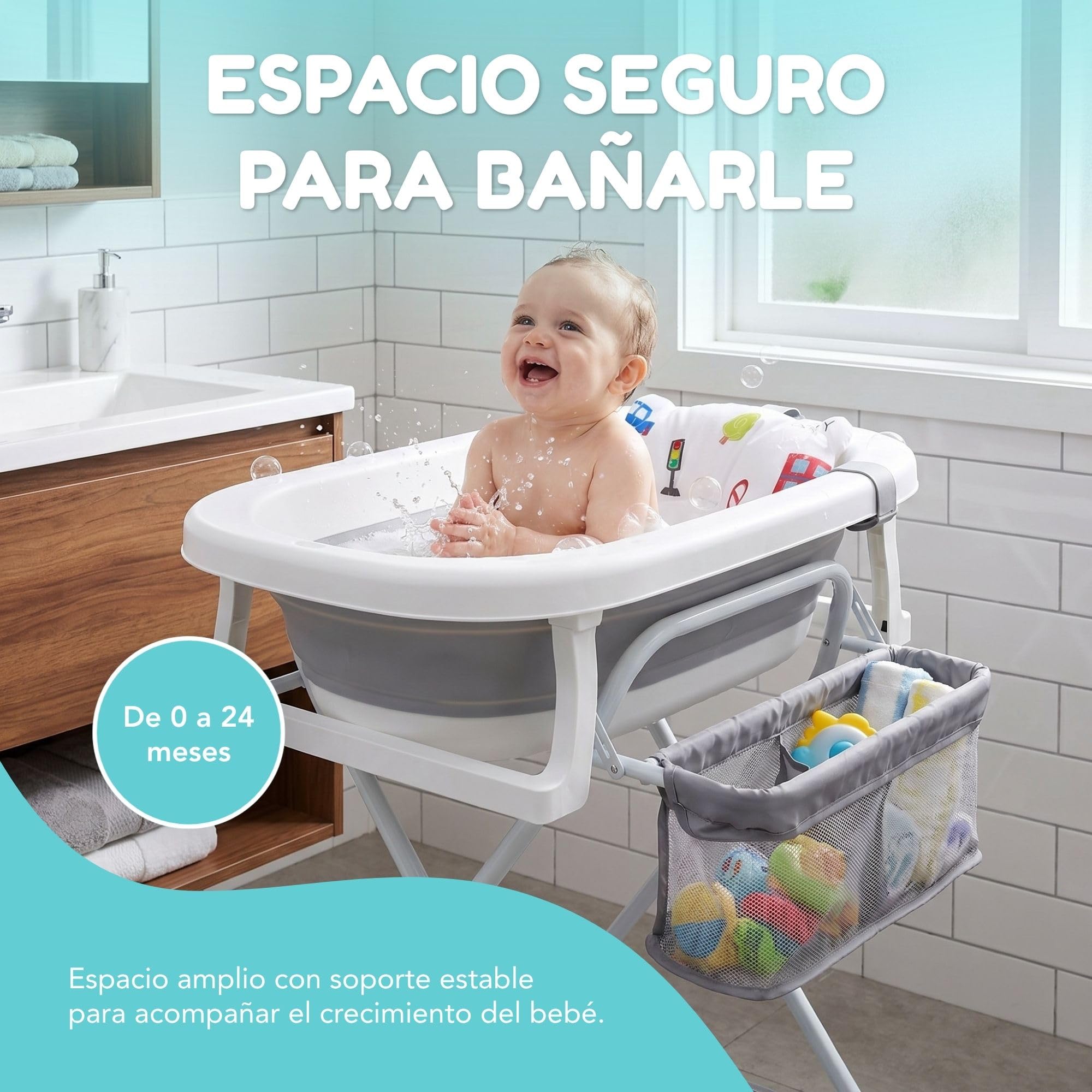 Bañera Bebe Con Patas - Incluye Termómetro Digital + Cojin Ergonómico + Jarra De Baño - Bañera Plegable Bebé - Patas Antideslizantes - Banheira Bebe Con Soporte - Ver Instrucciones Montaje